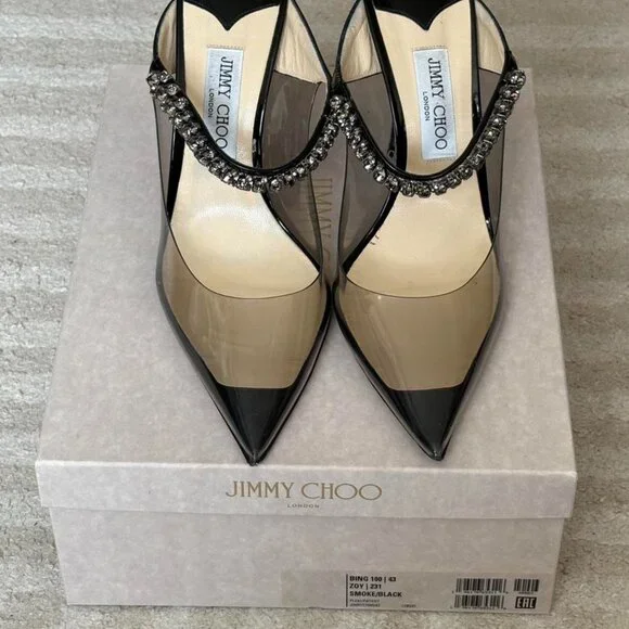 Black Jimmy Choo heels with diamante strap - Picture 2 of 5